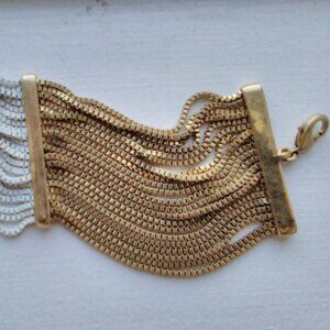 Gold & White Multi-Strand Slinky Box Chain Bracelet